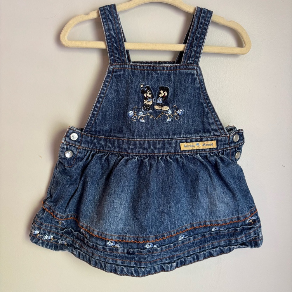 Vintage original Mickey embroidered Mickey and Minnie Mouse denim dress 9 mo